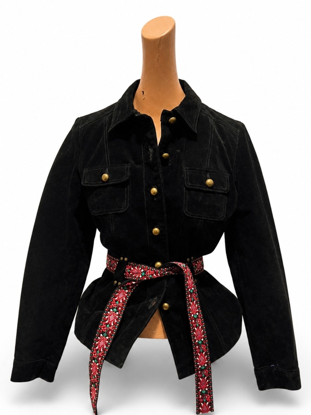 Ruff Hewn Black Suede Jacket with Gold Buttons
